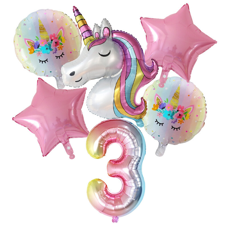 1 set de baloane cu unicorn curcubeu de 30 de inci cu numere de baloane din folie pentru primii copii cu tema de unicorn, decorațiuni pentru petrecerea de naștere