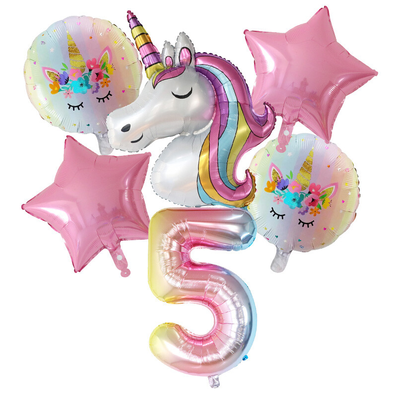 1 set de baloane cu unicorn curcubeu de 30 de inci cu numere de baloane din folie pentru primii copii cu tema de unicorn, decorațiuni pentru petrecerea de naștere
