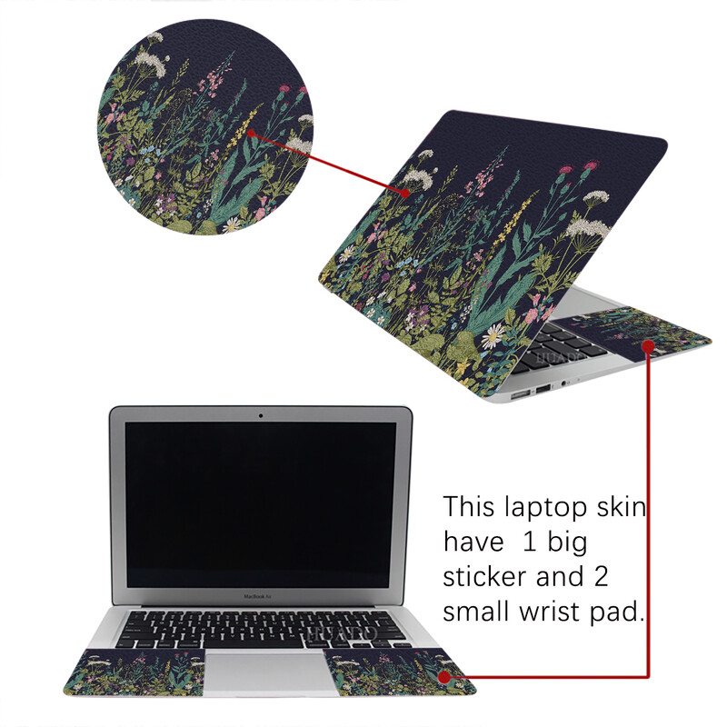 Piele pentru laptop, 10 12 13 14 15 17 inchi Decal pentru laptop Rezistent la praf Impermeabil Reutilizabil 1 mare cu 2 încheieturi mici, flori plante