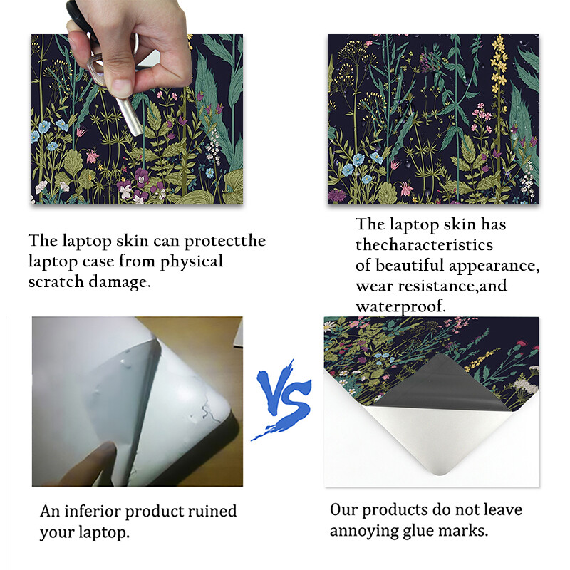Piele pentru laptop, 10 12 13 14 15 17 inchi Decal pentru laptop Rezistent la praf Impermeabil Reutilizabil 1 mare cu 2 încheieturi mici, flori plante