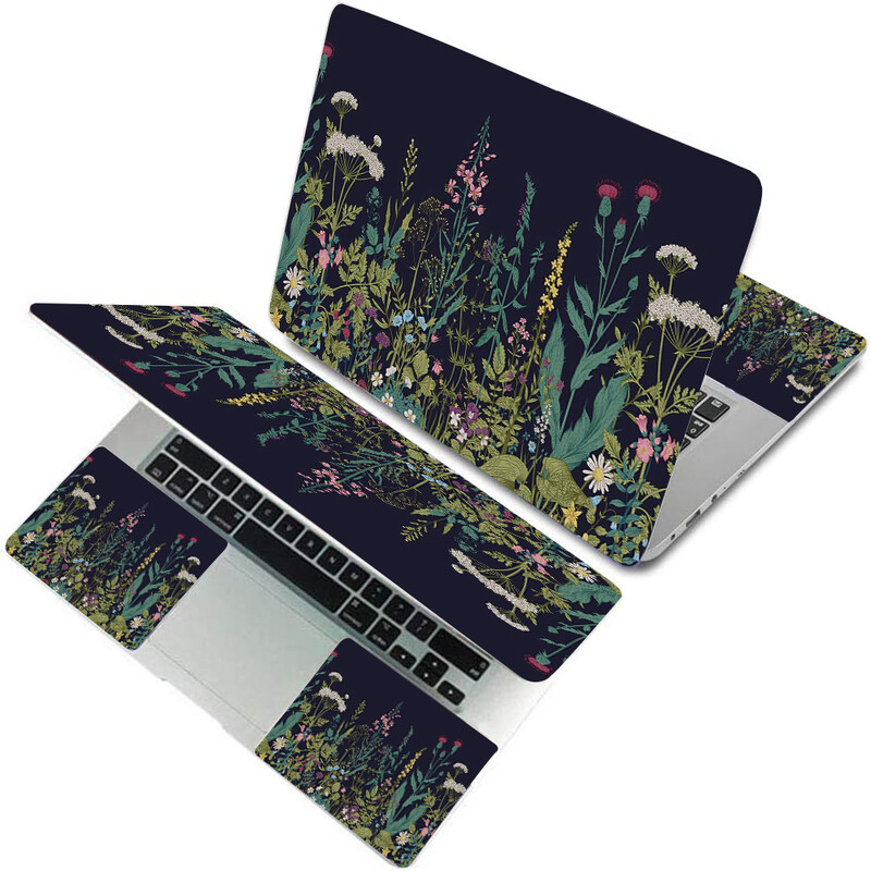 Piele pentru laptop, 10 12 13 14 15 17 inchi Decal pentru laptop Rezistent la praf Impermeabil Reutilizabil 1 mare cu 2 încheieturi mici, flori plante