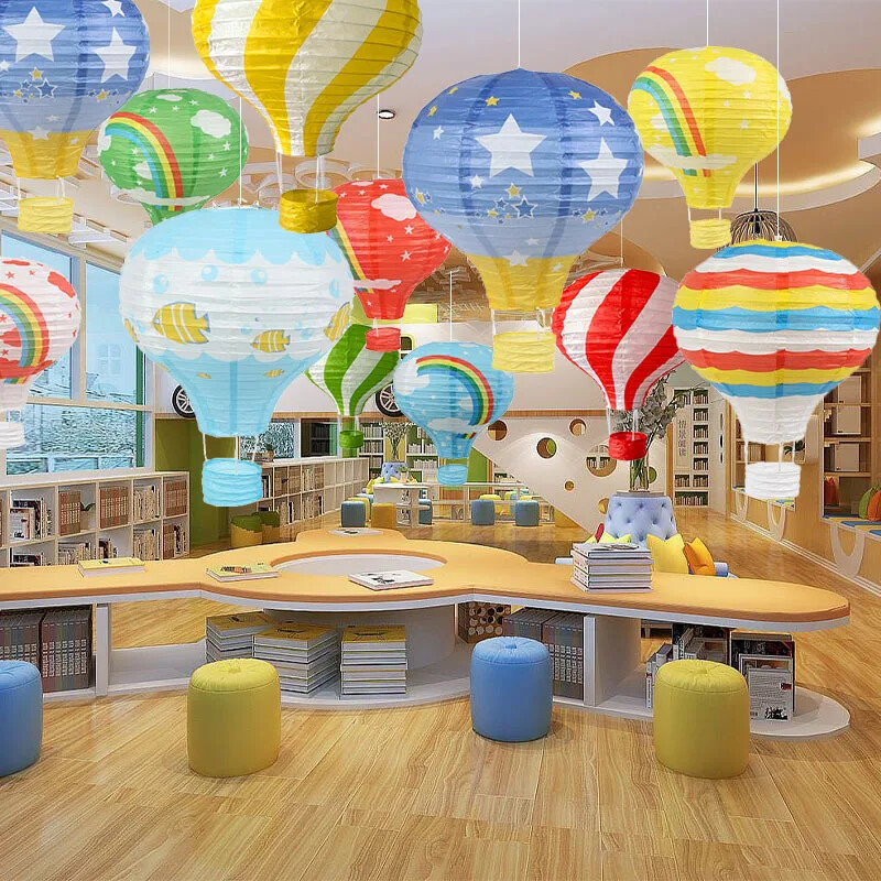 1db szivárvány hőlégballon lámpás 12 hüvelykes/16 hüvelykes barkács mennyezetre függő papírlámpás babazuhany gyerekeknek születésnapi parti dekoráció