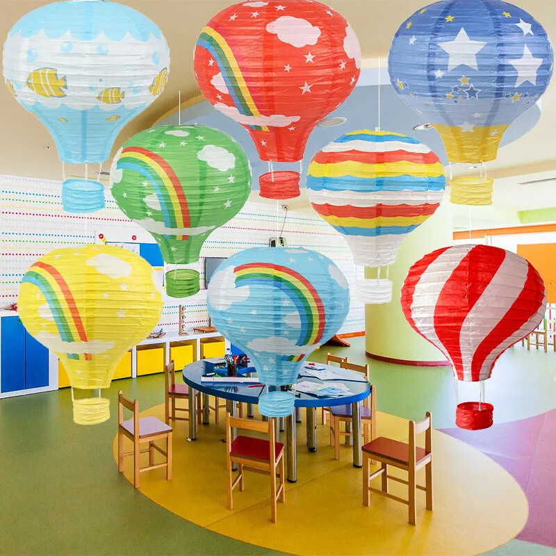 1db szivárvány hőlégballon lámpás 12 hüvelykes/16 hüvelykes barkács mennyezetre függő papírlámpás babazuhany gyerekeknek születésnapi parti dekoráció