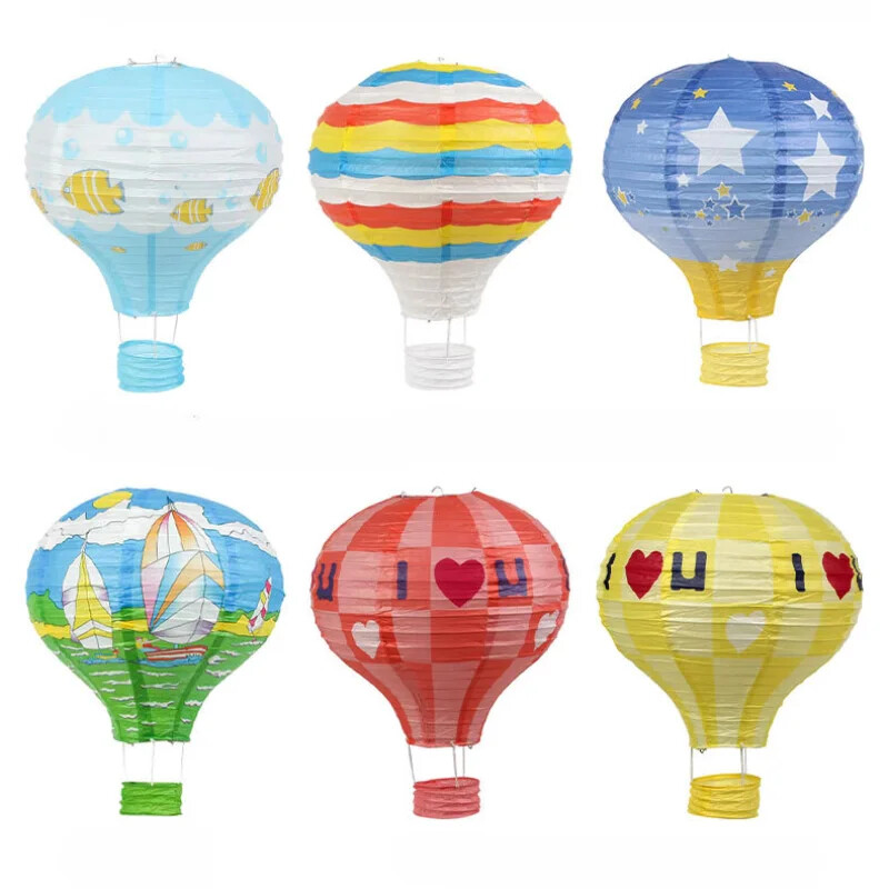 1db szivárvány hőlégballon lámpás 12 hüvelykes/16 hüvelykes barkács mennyezetre függő papírlámpás babazuhany gyerekeknek születésnapi parti dekoráció