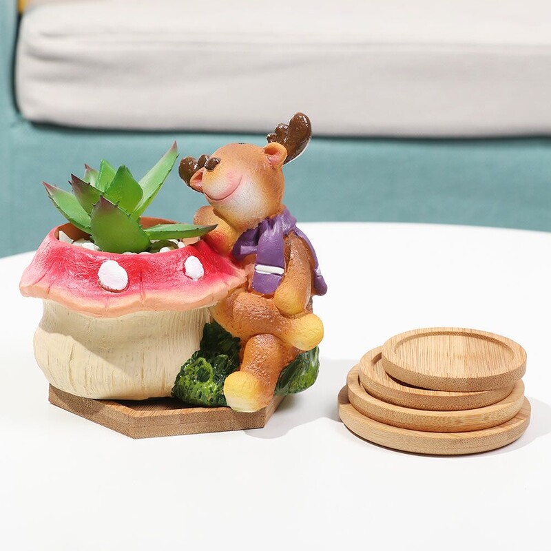 Paprastas bambuko medinis padėklas, apvalus kvadratinis šešiakampis vazono pagrindas, vazonų stovas, sukulentai, bonsų laikiklis, namų sodo dovana