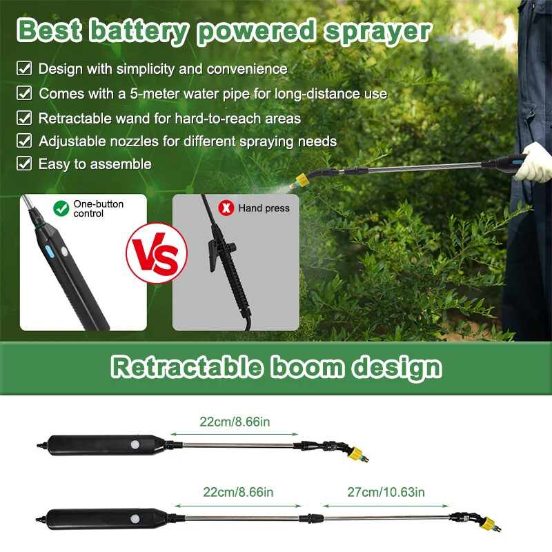 Elektrinis augalų purkštuvas su 3 purkštukais Teleskopinė lazdelė Laistymas Sodo Augalų Mister Purkštuvas Sodas Veja Piktžolės Augalai Laistymas