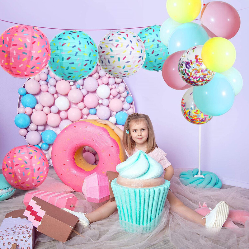 Fagylaltos lámpás gyermek születésnapi parti dekoráció összehajtható papír színes kerek, kézzel készített lámpás medál