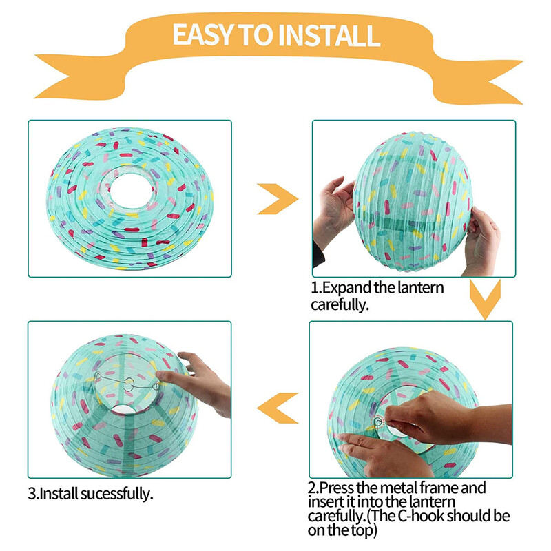 Fagylaltos lámpás gyermek születésnapi parti dekoráció összehajtható papír színes kerek, kézzel készített lámpás medál