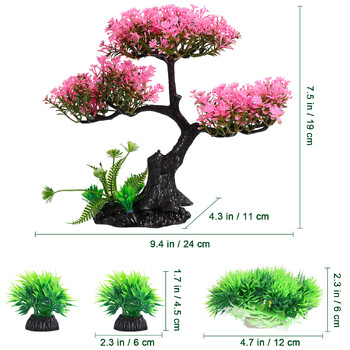 Аксесоари за аквариумни растения Комплект растения и вода Аксесоари за аквариум за костенурки за декорация на рибки Бонсай Пластмасови декорации
