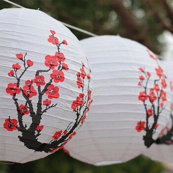 30/35 cm Plum Blossom Στρογγυλό Φωτιστικό Φαναριού σε Κινεζικό Ανατολίτικο Στιλ Ανοιξιάτικο Φεστιβάλ Εστιατόριο Γαμήλια διακόσμηση σπιτιού