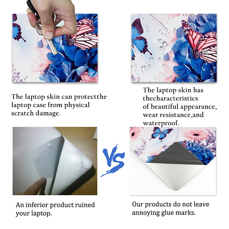 Nešiojamojo kompiuterio dėklas 10 12 13 14 15 17 colių universalus nešiojamojo kompiuterio dangtelio lipdukai Kompiuterio apsauga 1 didelė su 2 mažais, drugeliais