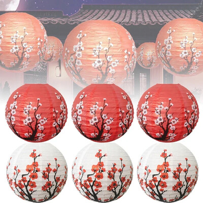 6Pcs 30cm Plum Blossom Papirnati lampion Kineski okrugli sklopivi lampion za novogodišnju svadbu Dekoracija Kućni viseći dekor