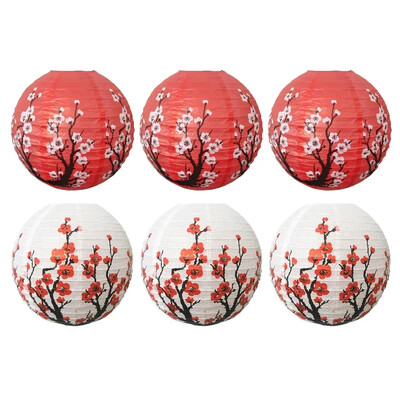 6 vnt. 30 cm slyvų žiedų popierinis žibintas Kinijos apvalus sulankstomas žibintas Naujųjų metų vestuvių vakarėliui dekoruoti namų kabantis dekoras