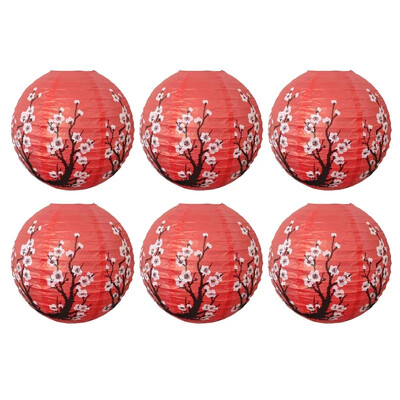 6 vnt. 30 cm slyvų žiedų popierinis žibintas Kinijos apvalus sulankstomas žibintas Naujųjų metų vestuvių vakarėliui dekoruoti namų kabantis dekoras