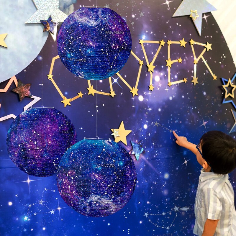 Žvaigždyno Žibintai Dekoracija Žvaigždėtas dangus Teminis Vakarėlis Kabantys Popieriniai Žibintų Pakabukai Su gimtadieniu Vakarėlio dekoravimas Vaikams Suaugusiesiems