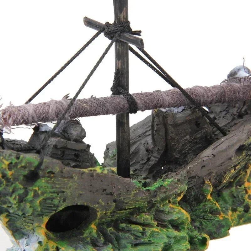 Dekorácie na akváriové ryby, krajina, pirátska loď, vrak, vintage živicový dizajn, loď, akváriové príslušenstvo, bytové dekorácie.
