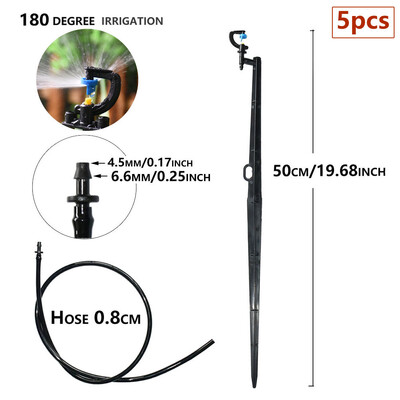 5db 180 360 fokos mikro öntözőszóró permetező 50 cm-es karó, forgó, fénytörő kerti öntözőfúvóka, 4/7 mm-es tömlő