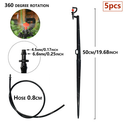 5db 180 360 fokos mikro öntözőszóró permetező 50 cm-es karó, forgó, fénytörő kerti öntözőfúvóka, 4/7 mm-es tömlő