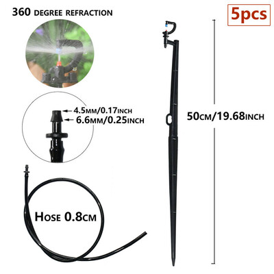 5db 180 360 fokos mikro öntözőszóró permetező 50 cm-es karó, forgó, fénytörő kerti öntözőfúvóka, 4/7 mm-es tömlő