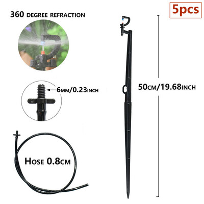 5db 180 360 fokos mikro öntözőszóró permetező 50 cm-es karó, forgó, fénytörő kerti öntözőfúvóka, 4/7 mm-es tömlő