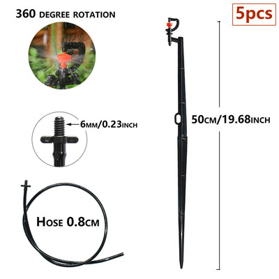 5db 180 360 fokos mikro öntözőszóró permetező 50 cm-es karó, forgó, fénytörő kerti öntözőfúvóka, 4/7 mm-es tömlő