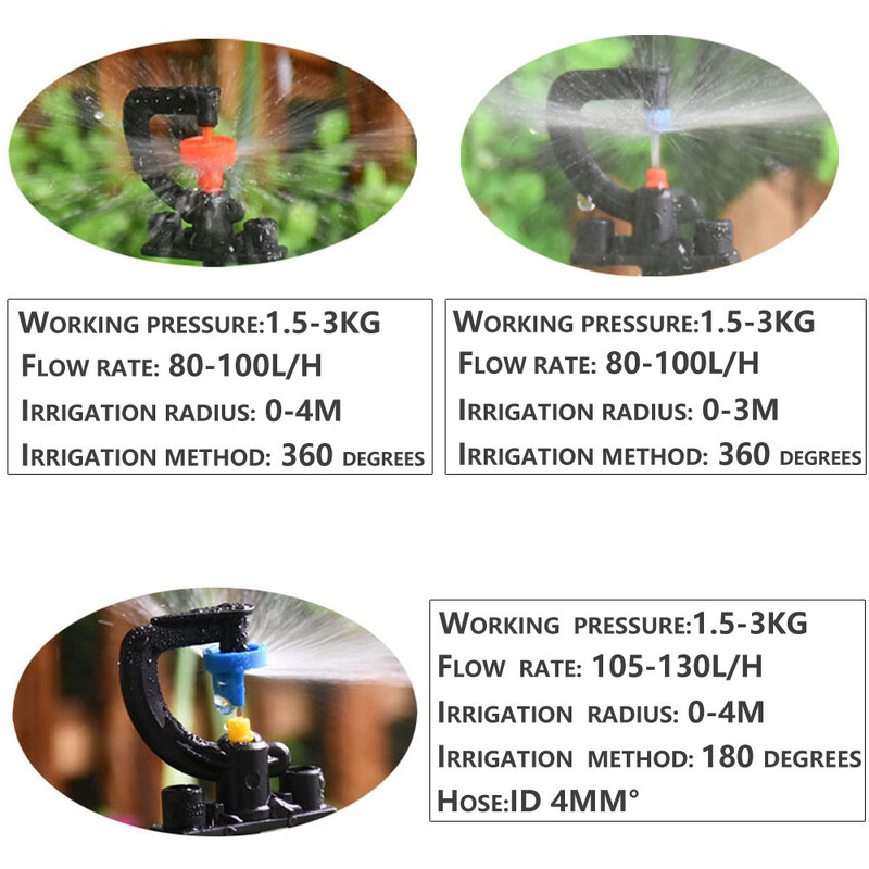 5db 180 360 fokos mikro öntözőszóró permetező 50 cm-es karó, forgó, fénytörő kerti öntözőfúvóka, 4/7 mm-es tömlő
