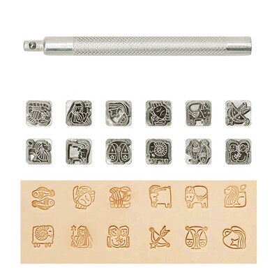 Alat za utiskivanje kože 12 znakova/životinjskih i biljnih uzoraka DIY Alat za utiskivanje ukrasa za utiskivanje kože/biljnog štavljenja