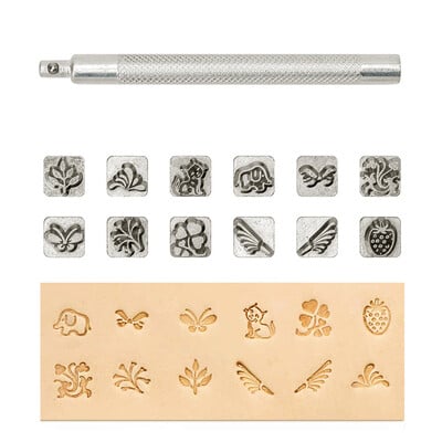 Alat za utiskivanje kože 12 znakova/životinjskih i biljnih uzoraka DIY Alat za utiskivanje ukrasa za utiskivanje kože/biljnog štavljenja