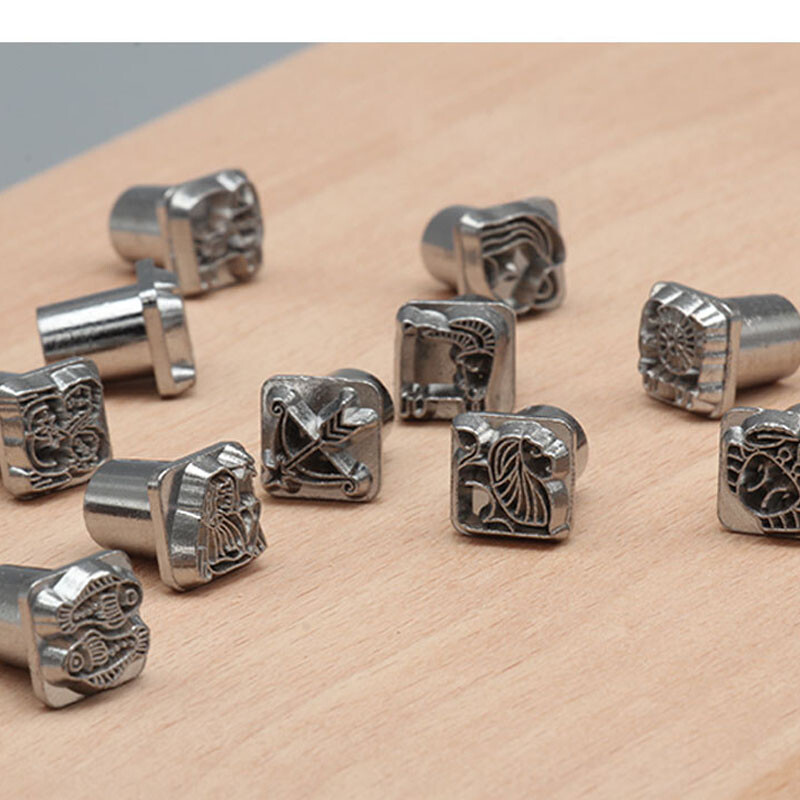 Nerūdijančio plieno metalo štampavimo rinkinys Punch Tool 12 Animals 12 Constellations Antspaudai Įrankiai Pasidaryk pats papuošalai Oda LOGO antspaudas