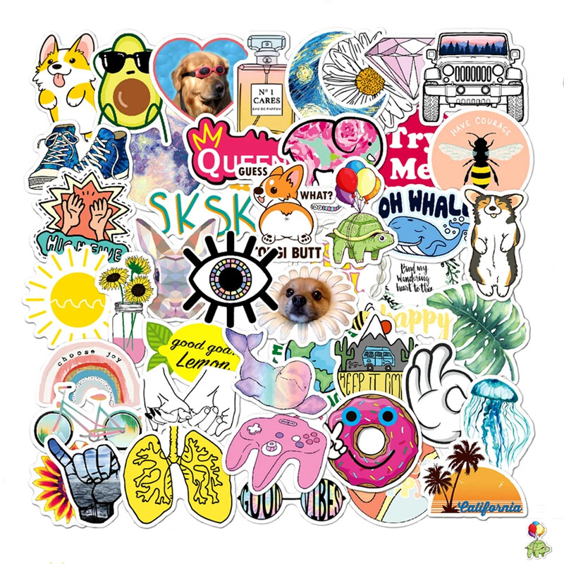 100 csomag/db Aranyos Vsco Vinyl Esztétikai Vízálló matricák Laptop Hydroflask Számítógépes matricák tinédzsereknek, gyerekeknek, lányoknak