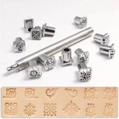 Set de instrumente de imprimare pentru ștanțare din piele de 12 bucăți, set de ștampile metalice pentru ștanțare din aliaj, instrument de proces de sculptare a ștampilelor din piele DIY