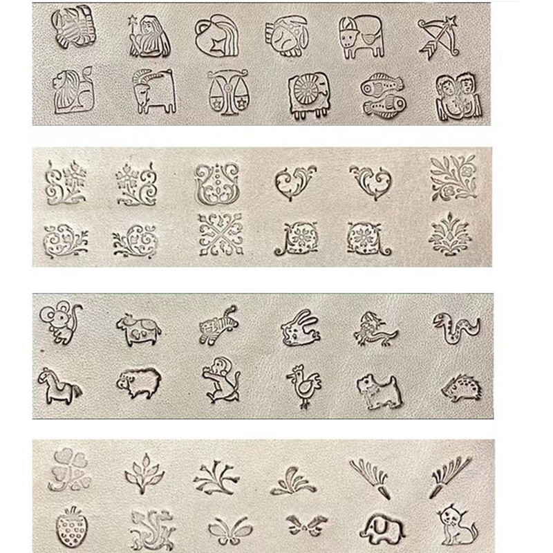 Set de instrumente de imprimare pentru ștanțare din piele de 12 bucăți, set de ștampile metalice pentru ștanțare din aliaj, instrument de proces de sculptare a ștampilelor din piele DIY