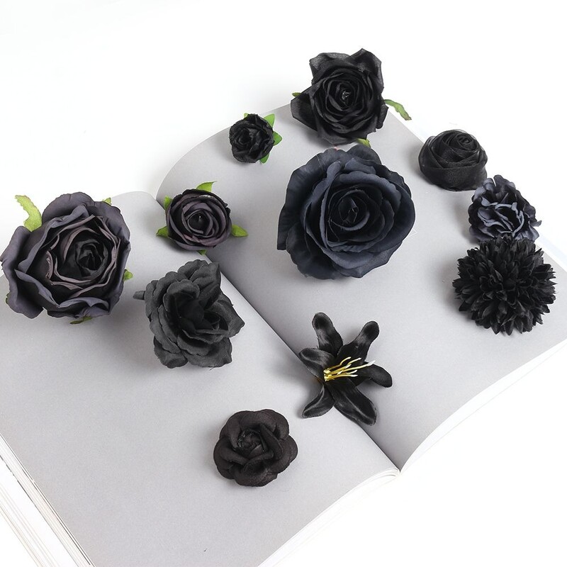 2/5/10 buc capete de flori artificiale negre pentru decorarea nunții flori false pentru decorarea peretelui cu flori pentru cameră, bricolaj, coroană, artizanat, accesoriu cadou