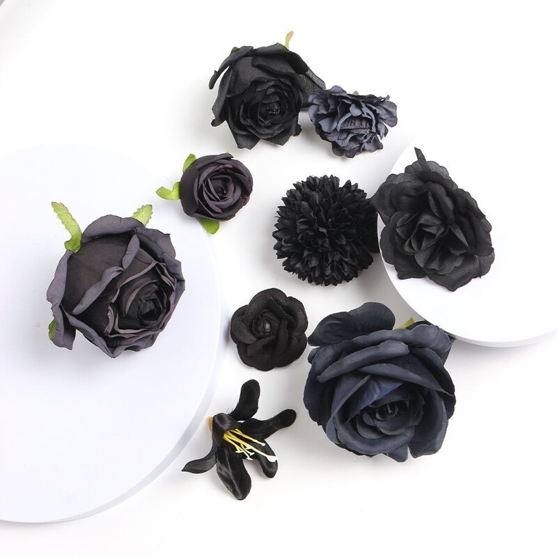 2/5/10 buc capete de flori artificiale negre pentru decorarea nunții flori false pentru decorarea peretelui cu flori pentru cameră, bricolaj, coroană, artizanat, accesoriu cadou