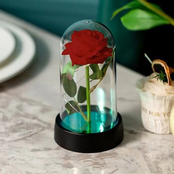 Τεχνητά λουλούδια τριαντάφυλλο Eternal Rose LED Light Foil Flower σε γυάλινο κάλυμμα Προσομοίωση Rose Flower Δώρα για τη γιορτή της μητέρας