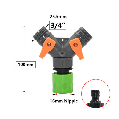 3/4 hüvelykes 2/4 utas kerti tömlőosztó kerti csap Y-típusú öntözőcsatlakozó elosztó kültéri csaphoz