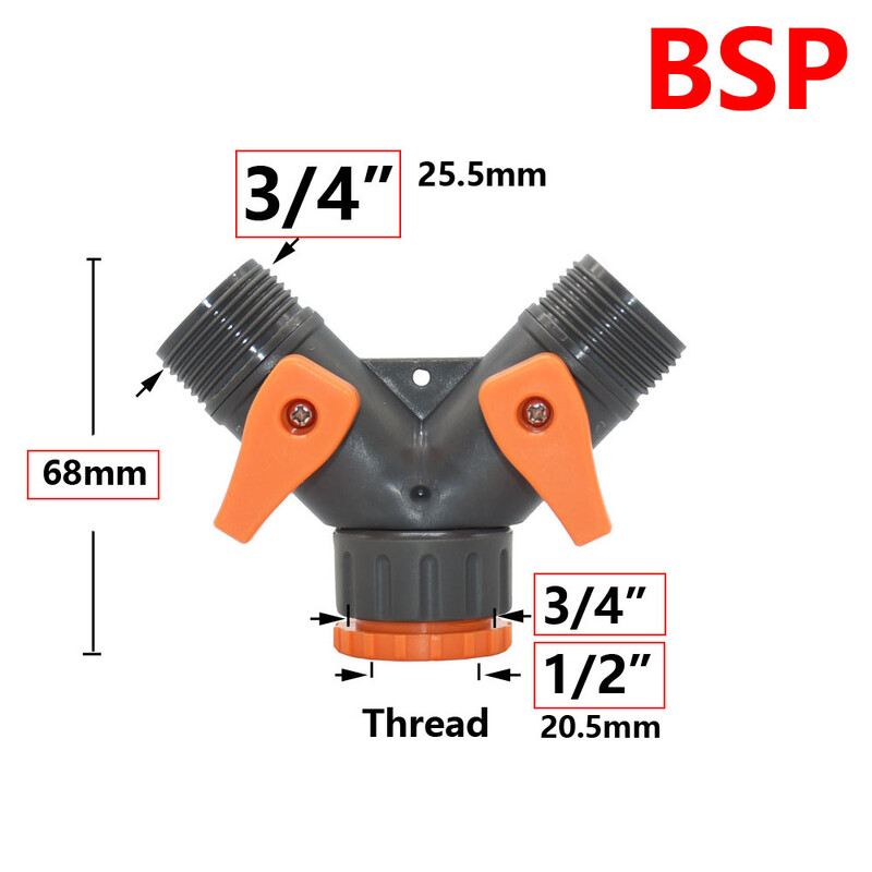 3/4 hüvelykes 2/4 utas kerti tömlőosztó kerti csap Y-típusú öntözőcsatlakozó elosztó kültéri csaphoz