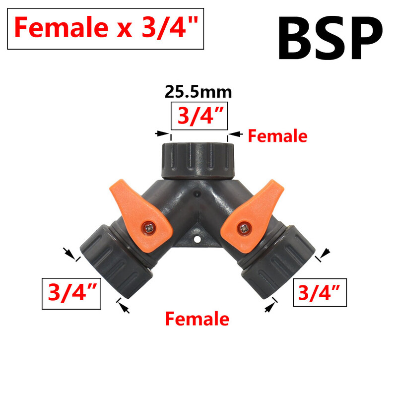 3/4 hüvelykes 2/4 utas kerti tömlőosztó kerti csap Y-típusú öntözőcsatlakozó elosztó kültéri csaphoz