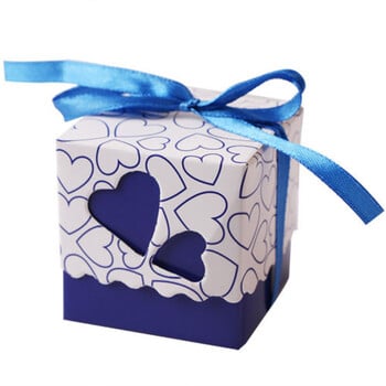 50Pcs Love Heart Κουτιά καραμέλα με κορδέλα Μπομπονιέρες Κουτί δώρων Βάπτιση Baby Shower Αναμνηστικά Δώρα για Guest Party Προμήθεια