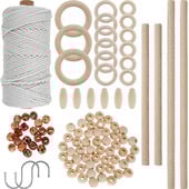 Seturi de macrame 100 buc. Snur de macrame din bumbac natural pentru incepatori cu margele si inele din lemn, betisoare din lemn, inele metalice consumabile macrame