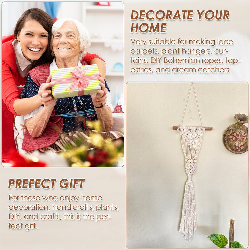 Seturi de macrame 100 buc. Snur de macrame din bumbac natural pentru incepatori cu margele si inele din lemn, betisoare din lemn, inele metalice consumabile macrame