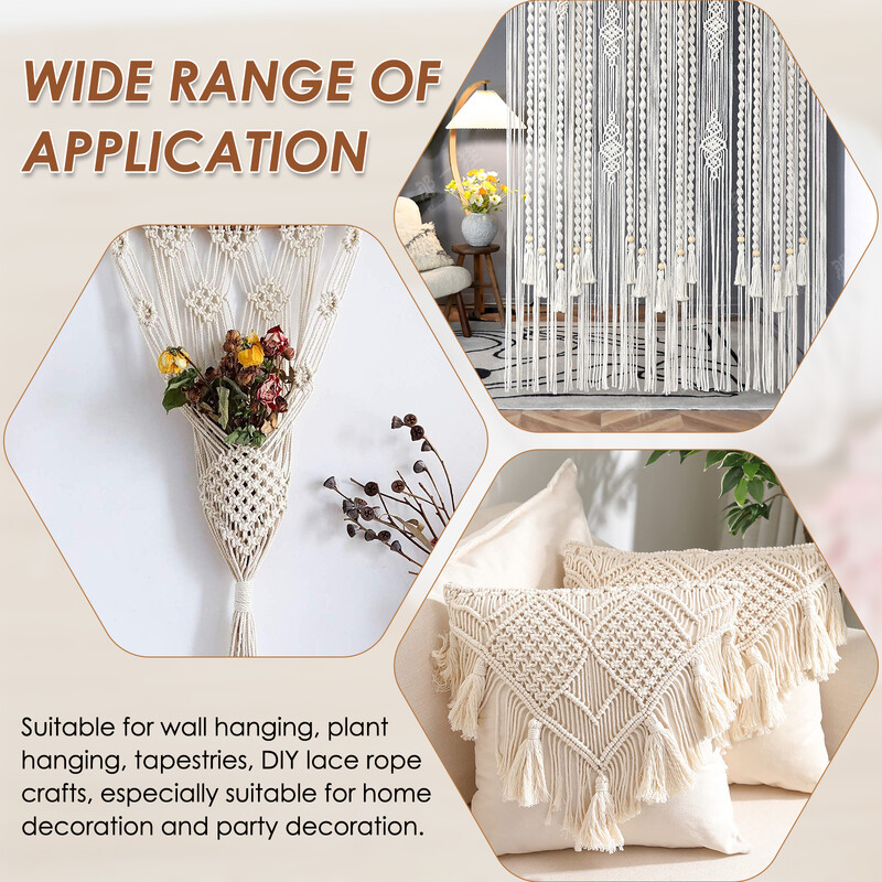 Seturi de macrame 100 buc. Snur de macrame din bumbac natural pentru incepatori cu margele si inele din lemn, betisoare din lemn, inele metalice consumabile macrame