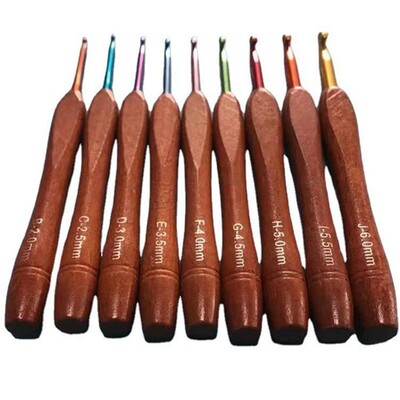 Set de croșetate din lemn, set de croșete din bambus 9 buc. Croșetată din aluminiu multicolor pentru fire de croșetat 2-6 mm ușor de utilizat