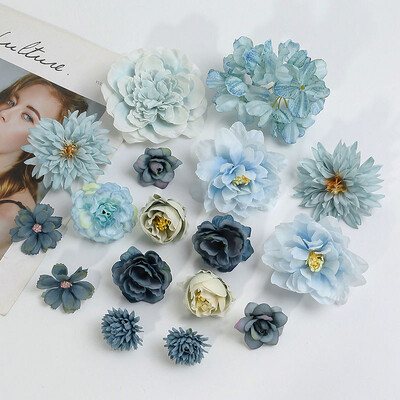 1 Τσάντα Μπλε Σειρά Τεχνητό Ροζ Λουλούδι Κεφάλι Μεταξωτό Ψεύτικα Λουλούδια Διακόσμηση Δωματίου Σπίτι Διακόσμηση Γάμου Δώρα DIY Αξεσουάρ