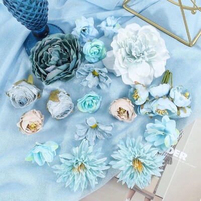 1 Τσάντα Μπλε Σειρά Τεχνητό Ροζ Λουλούδι Κεφάλι Μεταξωτό Ψεύτικα Λουλούδια Διακόσμηση Δωματίου Σπίτι Διακόσμηση Γάμου Δώρα DIY Αξεσουάρ