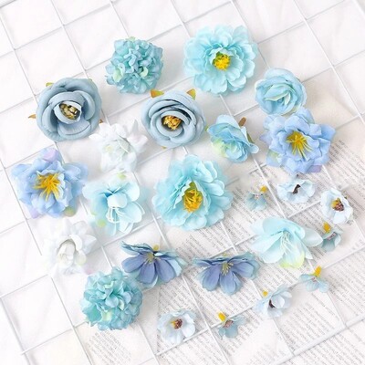 1 Τσάντα Μπλε Σειρά Τεχνητό Ροζ Λουλούδι Κεφάλι Μεταξωτό Ψεύτικα Λουλούδια Διακόσμηση Δωματίου Σπίτι Διακόσμηση Γάμου Δώρα DIY Αξεσουάρ