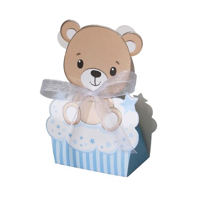 12 vnt. rožinės mėlynos spalvos meškiukų dėžutės, skirtos vaikų gimtadienio vakarėliui, dovanų dėžutės, skirtos gyvūnams, kūdikių vakarėliams, vakarėliams