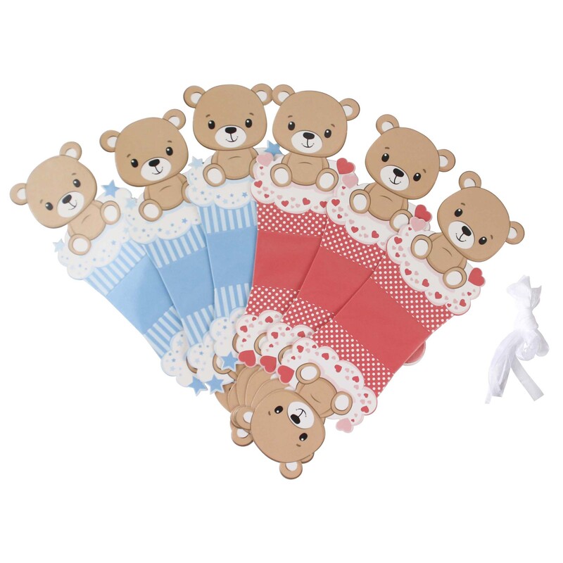 12 vnt. rožinės mėlynos spalvos meškiukų dėžutės, skirtos vaikų gimtadienio vakarėliui, dovanų dėžutės, skirtos gyvūnams, kūdikių vakarėliams, vakarėliams