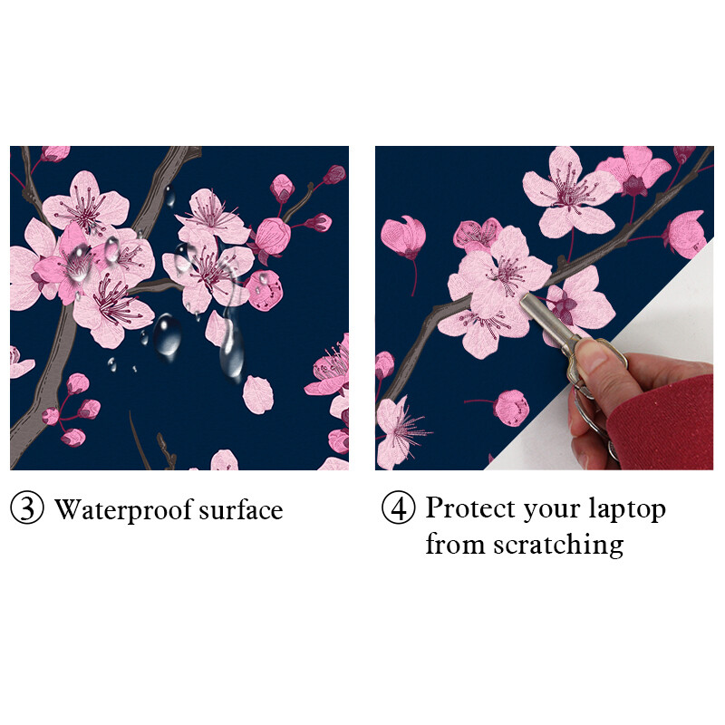 Autocolant universal pentru capac cu flori pentru laptop, piele pentru laptop, vinil, decorare DIY, 13,3"14"15,6"17,3" pentru Macbook/Lenovo/Asus/Hp/Acer