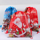 12 ks roztomilých netkaných textílií Santa Claus so sťahovacou šnúrkou, úložný batoh, darčeková taška na balenie pre veselú vianočnú párty dekoráciu